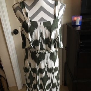 Loft sundress in khaki green & white ikat color.